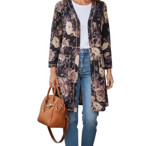 Anthropologie Solitaire Sz S Womens Black Floral Lagenlook Cardigan Coat